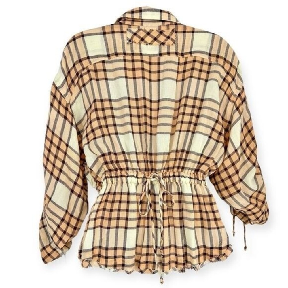 FREE PEOPLE NWT WE THE FREE‎ Pacific Dawn Drawstring Plaid Snap Shirt -size XS - Picture 5 of 10